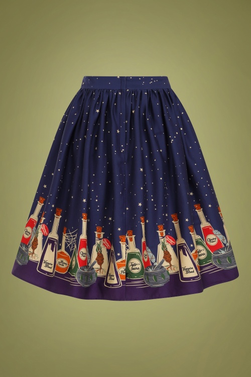 Collectif Clothing - 50s Jasmine Magic Potions Swing Skirt in Navy 2