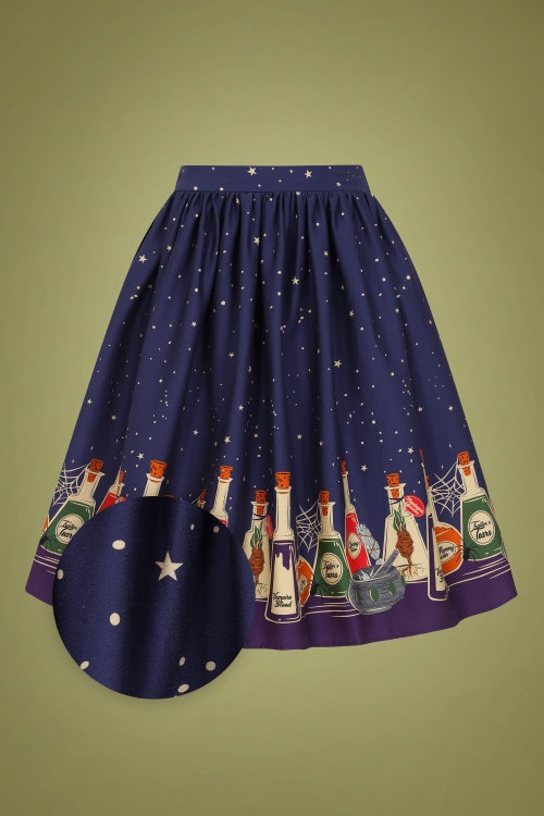 Collectif Clothing - 50s Jasmine Magic Potions Swing Skirt in Navy