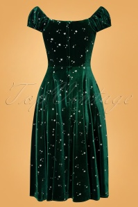 Collectif Clothing - 50s Dolores Glitter Star Velvet Doll Swing Dress in Green 2