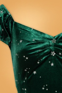Collectif Clothing - Robe Corolle Motif Étoiles Dolores Glitter Star Années 50 en Velours Vert 4