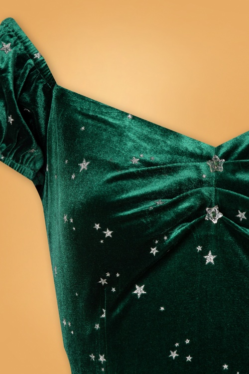 Collectif Clothing - Dolores Glitter Star Velvet Doll swing jurk in groen 4