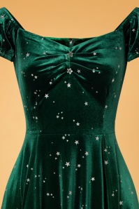 Collectif Clothing - Robe Corolle Motif Étoiles Dolores Glitter Star Années 50 en Velours Vert 3