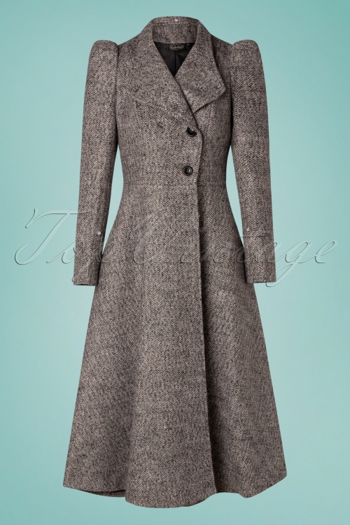 Vixen - 40s Violet Fur Trim Dress Coat in Grey 3