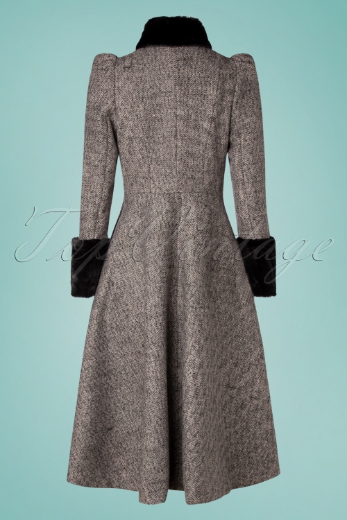 Vixen - 40s Violet Fur Trim Dress Coat in Grey 5