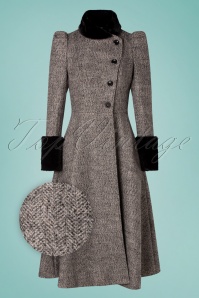 Vixen - 40s Violet Fur Trim Dress Coat in Grey 2
