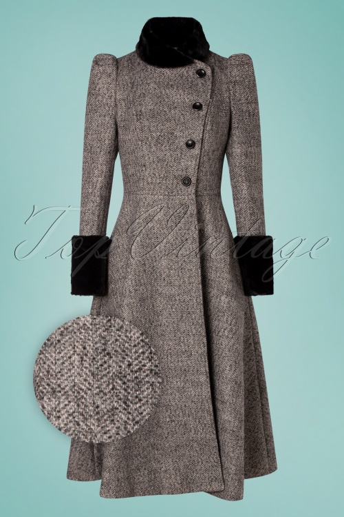 Vixen - 40s Violet Fur Trim Dress Coat in Grey 2