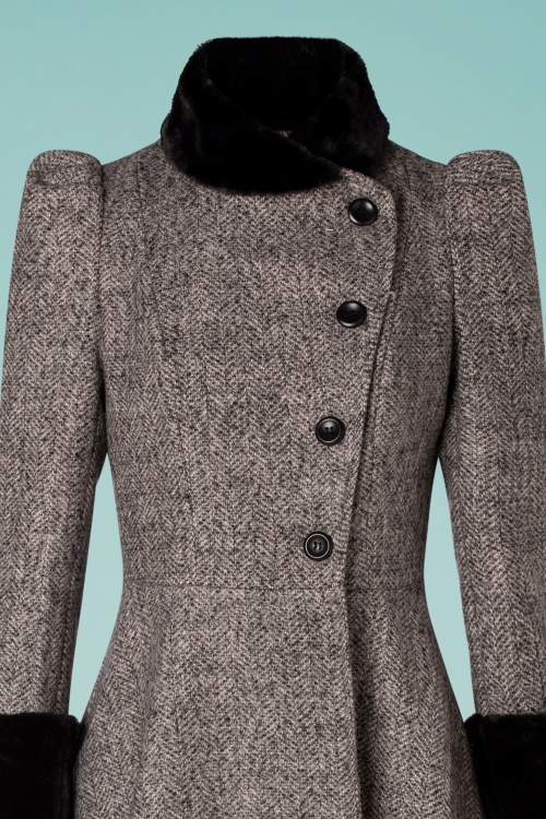 Vixen - 40s Violet Fur Trim Dress Coat in Grey 4