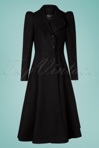 Vixen - 40s Violet Fur Trim Dress Coat in Black 3