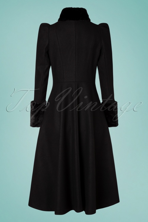 Vixen - 40s Violet Fur Trim Dress Coat in Black 5