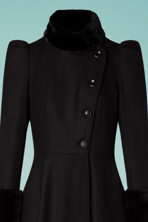 Vixen - 40s Violet Fur Trim Dress Coat in Black 4