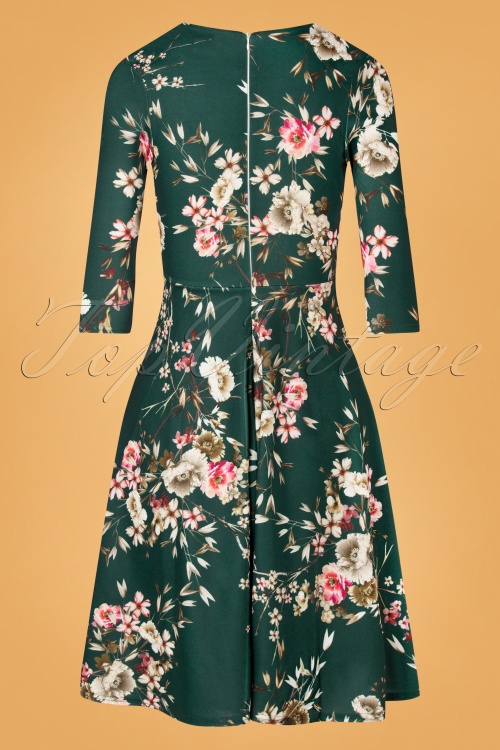 Vintage Chic for Topvintage - Elley Floral swing jurk in donkergroen 3