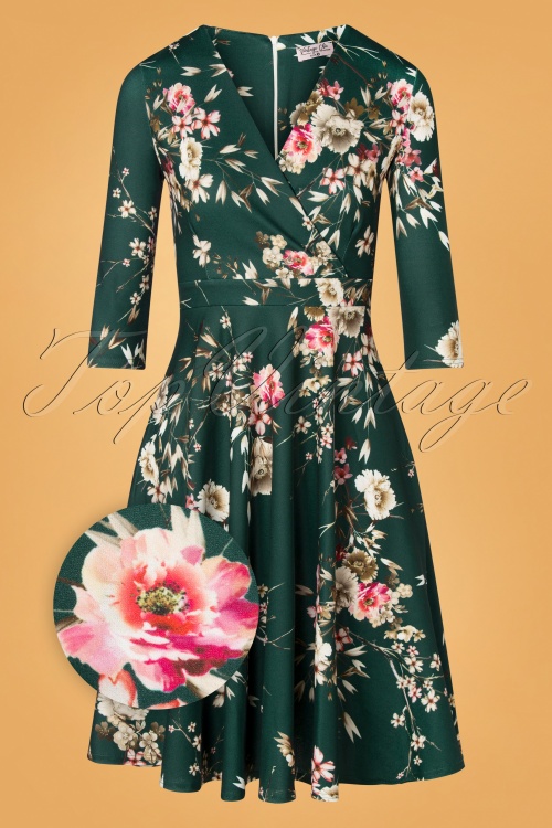 Vintage Chic for Topvintage - Elley Floral swing jurk in donkergroen