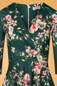 Vintage Chic for Topvintage - Elley Floral swing jurk in donkergroen 2