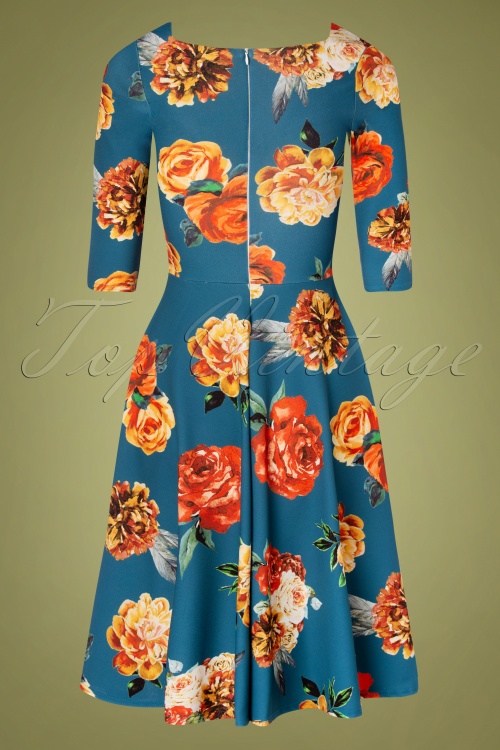 Vintage Chic for Topvintage - Ciara Floral Swing Kleid in Ägäis Blau 3