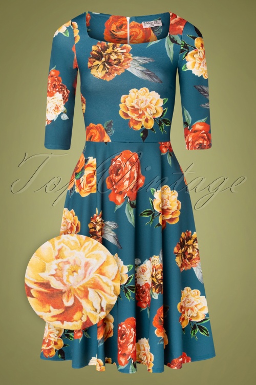 Vintage Chic for Topvintage - Ciara bloemen swing jurk in Egeïsch blauw
