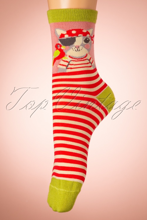 Powder - 60s Pirate Pussy Socks in Pink and Green
