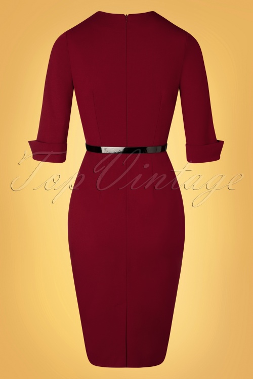 Glamour Bunny Business Babe - Robe Crayon Peggy Années 50 en Rouge Rubis 5