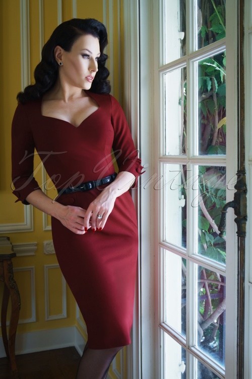 Glamour Bunny Business Babe - 50s Peggy Pencil Dress in Ruby Red 3