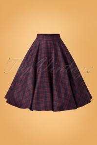 Banned Retro - 50s Adore Her Check Swing Skirt in Navy and Red 3