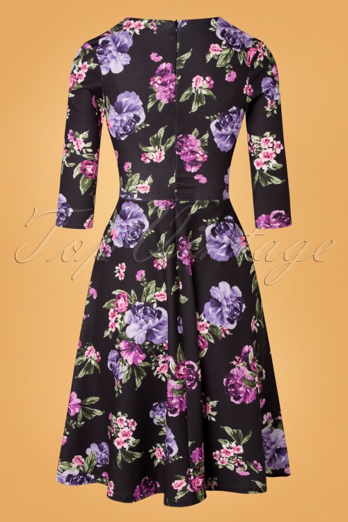Vintage Chic for Topvintage - Elley swingjurk met bloemenprint in zwart 4