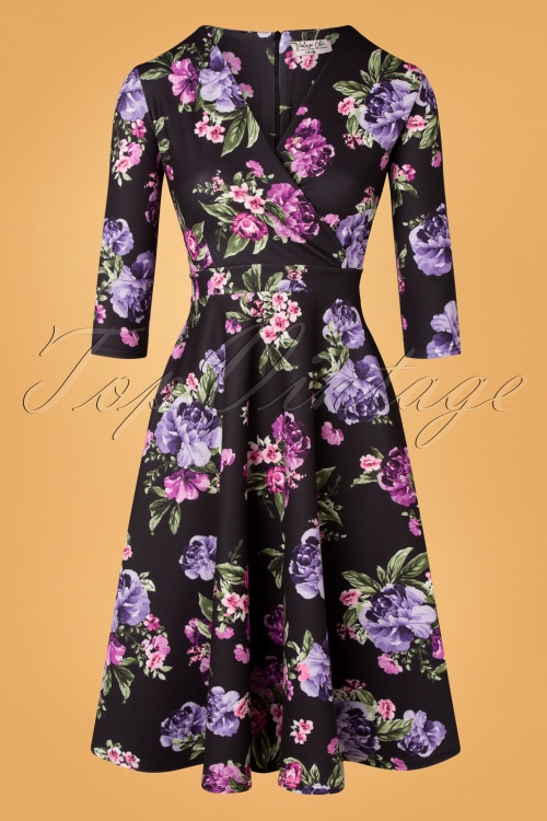 Vintage Chic for Topvintage - 50s Elley Floral Swing Dress in Black 2