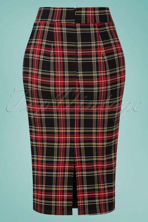 Vintage Chic for Topvintage - 50s Luana Check Pencil Skirt in Black and Red 2