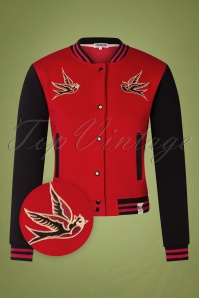 Rumble59 - 50s Good or Bad College Jacket in Red and Black