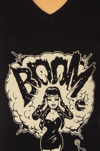 Queen Kerosin - Boom T-Shirt mit V-Ausschnitt in Schwarz 3