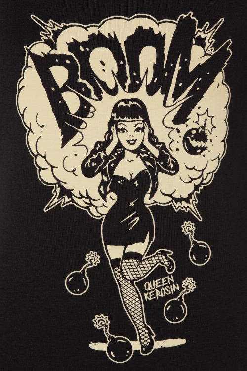 Queen Kerosin - Boom T-Shirt mit V-Ausschnitt in Schwarz 2