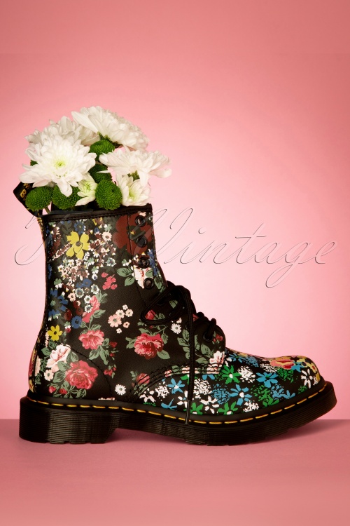 Dr. Martens - 1460 Pascal Floral Mash Up Backhand Boots in Black