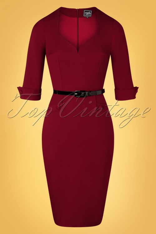 Glamour Bunny Business Babe - Robe Crayon Peggy Années 50 en Rouge Rubis 2
