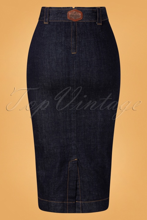 Queen Kerosin - 50s Damen Pencil Belt Skirt in Dark Blue Wash 2