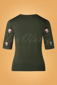 Banned Retro - 50s Holly Cat Jumper in Green 3