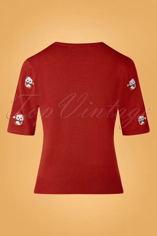 Banned Retro - 50s Holly Cat Jumper in Red 3