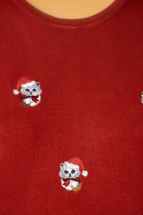 Banned Retro - 50s Holly Cat Jumper in Red 4