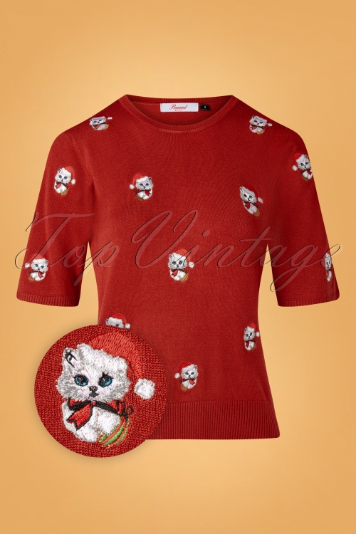 Banned Retro - 50s Holly Cat Jumper in Red