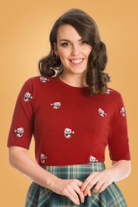 Banned Retro - 50s Holly Cat Jumper in Red 2