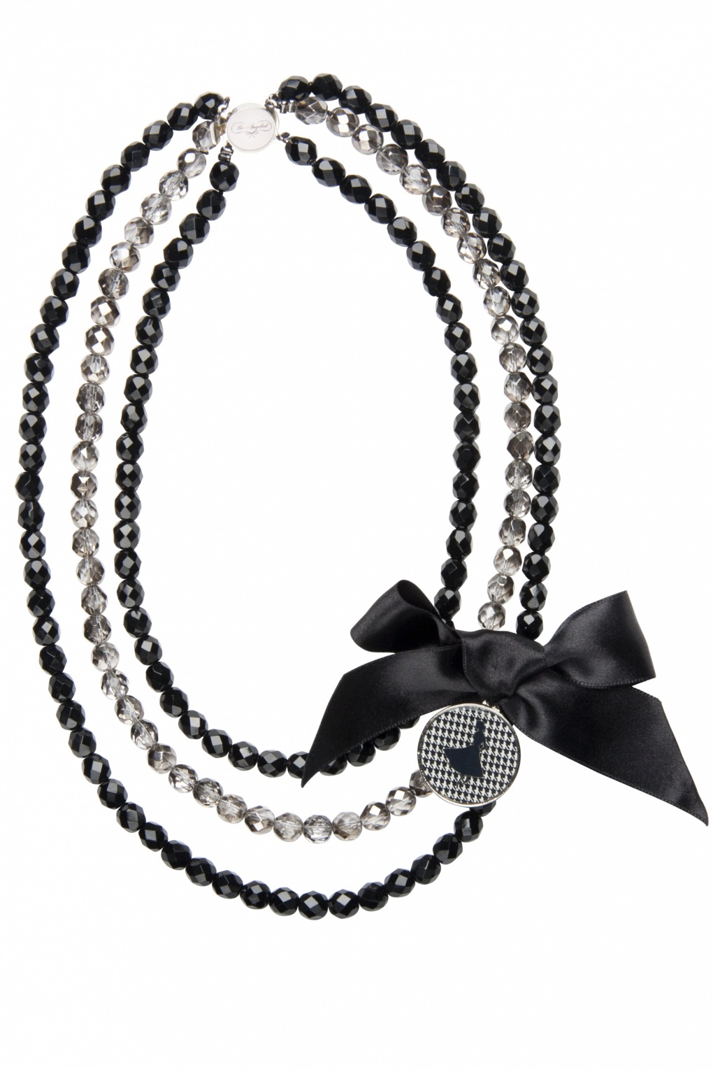 La Parisienne ~ Black and Silver Bow Necklace with faceted fire p