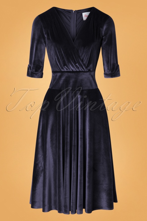 Banned Retro - 50s Date Night Fit and Flare Dress in Navy 2