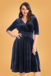 Banned Retro - 50s Date Night Fit and Flare Dress in Navy