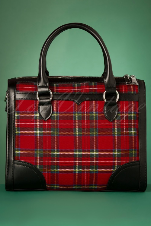 Banned Retro - 50s Uptown Girl Handbag in Black and Tartan Red 3