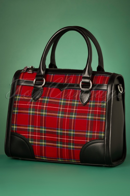 Banned Retro - 50s Uptown Girl Handbag in Black and Tartan Red