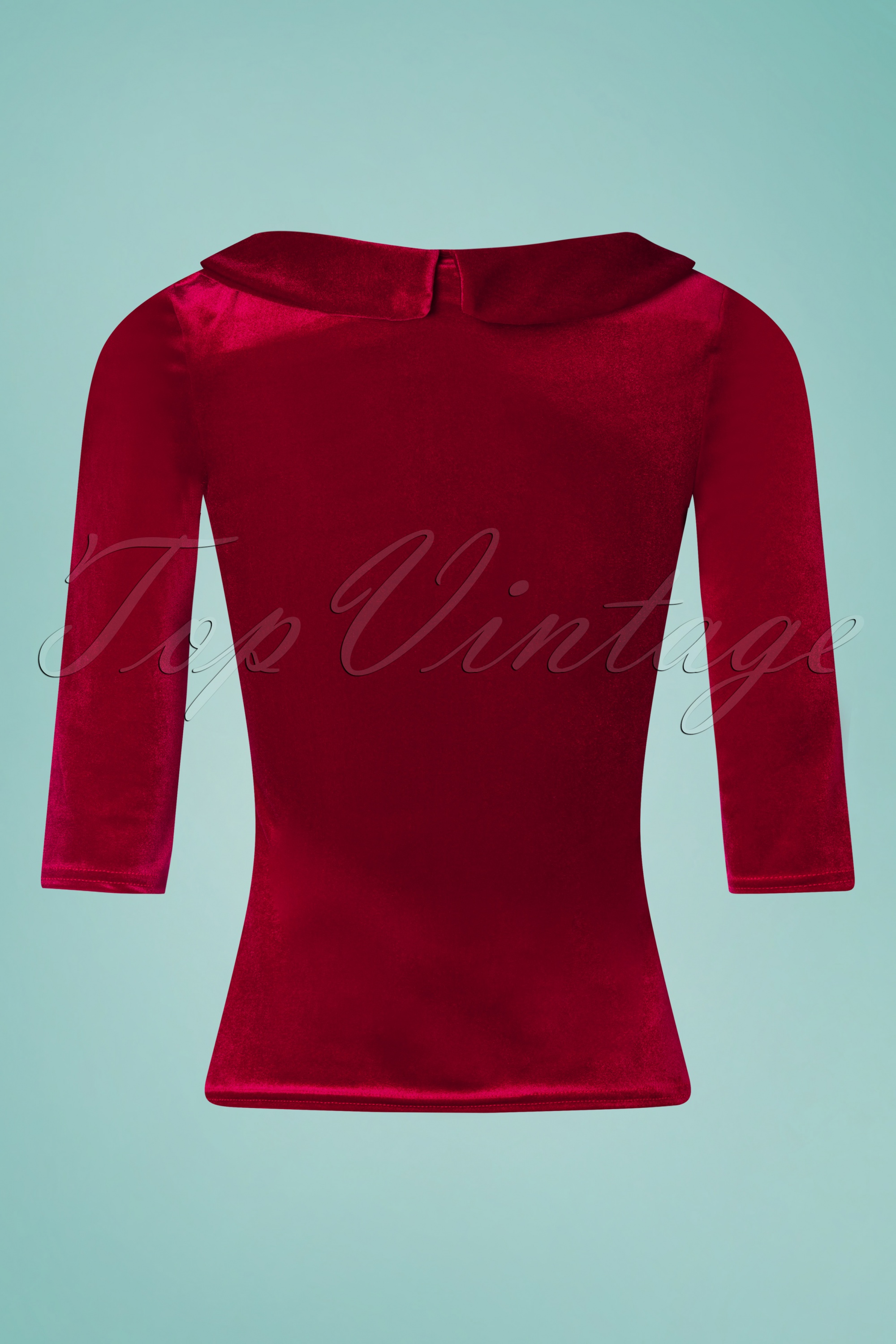 Vintage Chic for Topvintage - Belle Velvet Bow top in kipstickrood 2