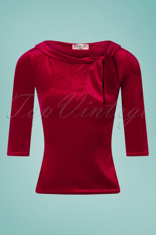 Vintage Chic for Topvintage - 50s Belle Velvet Bow Top in Lipstick Red