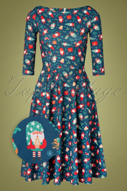 Vintage Chic for Topvintage - 50s Izabella Gnome Swing Dress in Petrol Blue