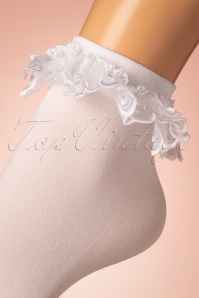 Rouge Royale - 50s Cute Ruffle Lace Bobby Socks in White 2