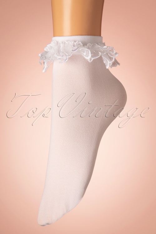 Rouge Royale - 50s Cute Ruffle Lace Bobby Socks in Black