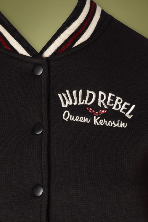 Queen Kerosin - Wild Rebel Cat college jacket in zwart en bordeaux 3