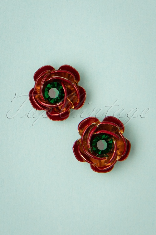 Lovely - 50s Rock And Rose Earstuds in Red and Green
