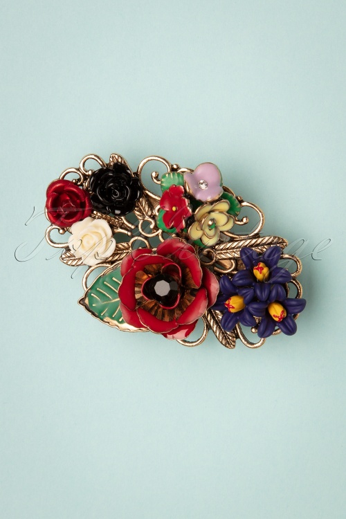 Lovely - 50s Freda Flower Cluster Hair Clip and Brooch in Gold and Multi 2